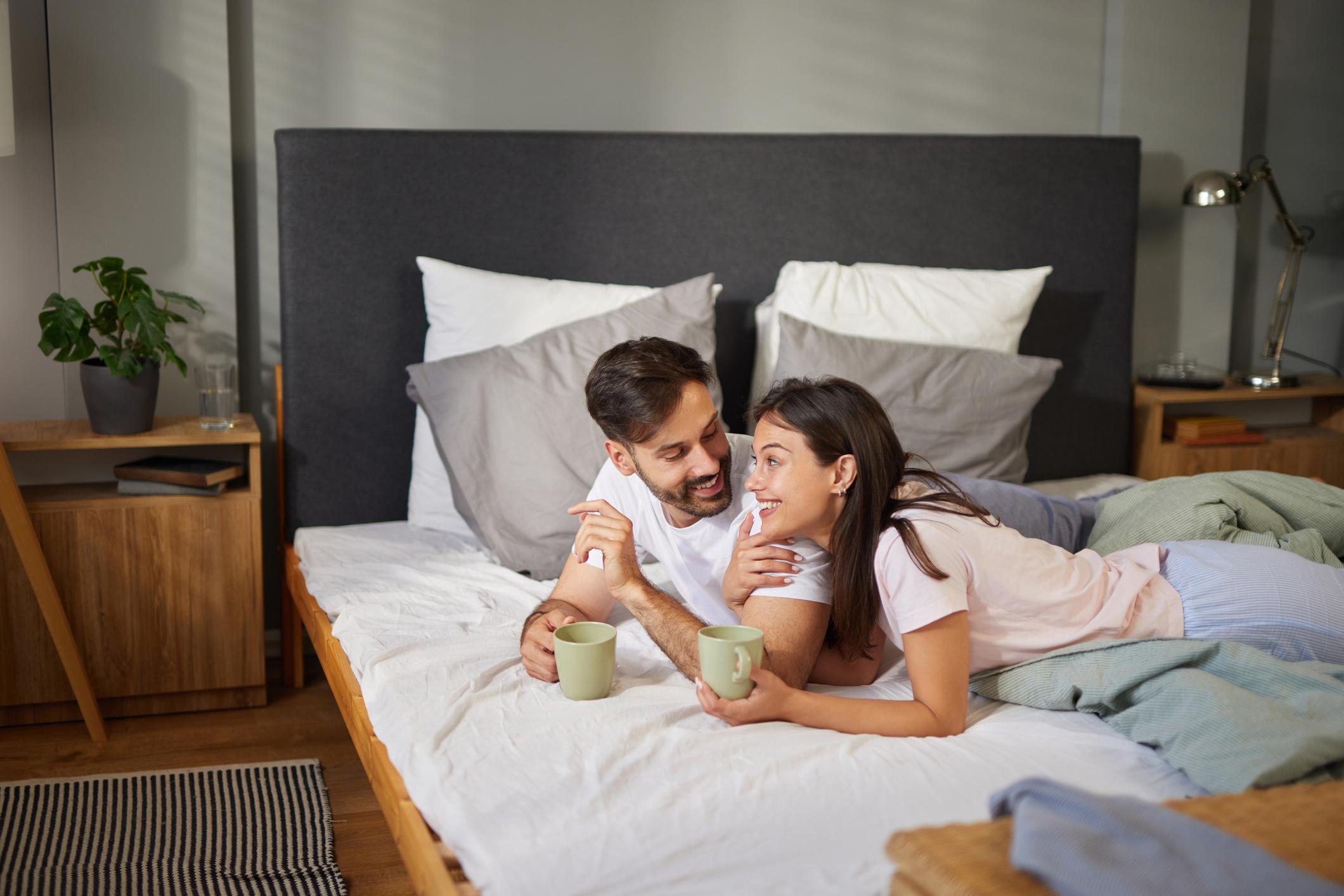 Couple Relaxing Morning Comfortable Bedroom